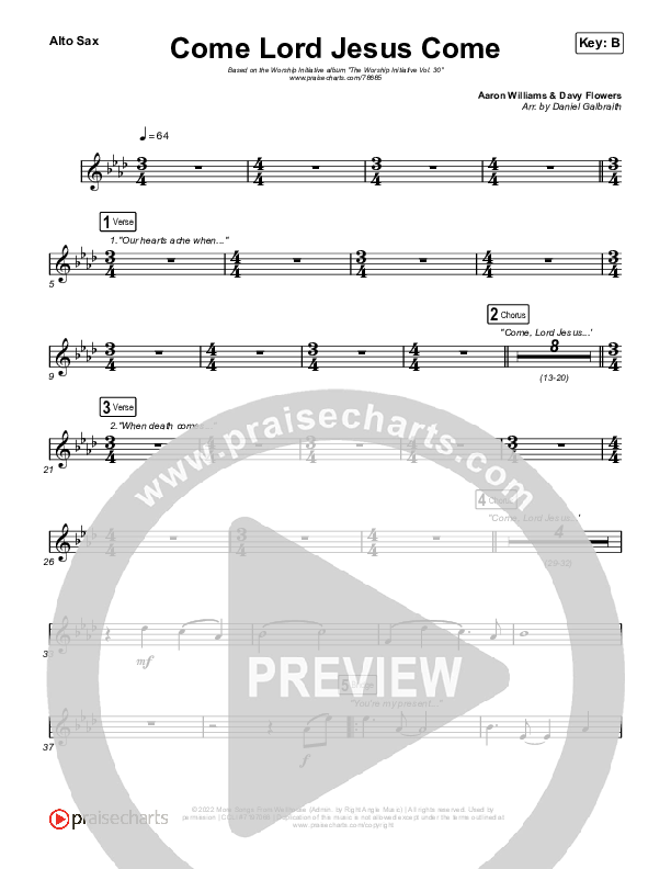 Come Lord Jesus Come Alto Sax (The Worship Initiative / Shane & Shane / Aaron Williams / Davy Flowers)