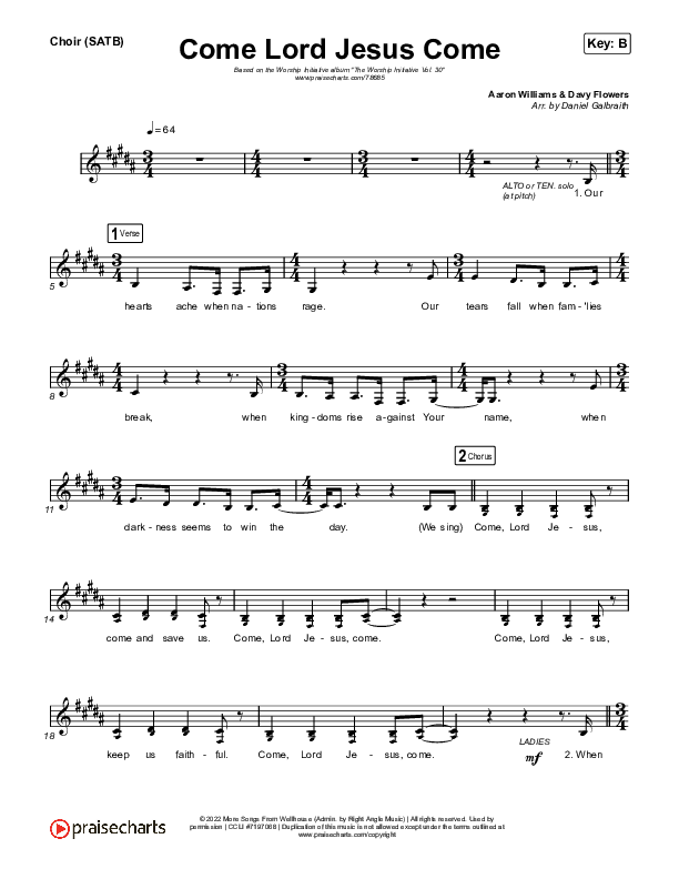 Come Lord Jesus Come Choir Sheet (SATB) (The Worship Initiative / Shane & Shane / Aaron Williams / Davy Flowers)
