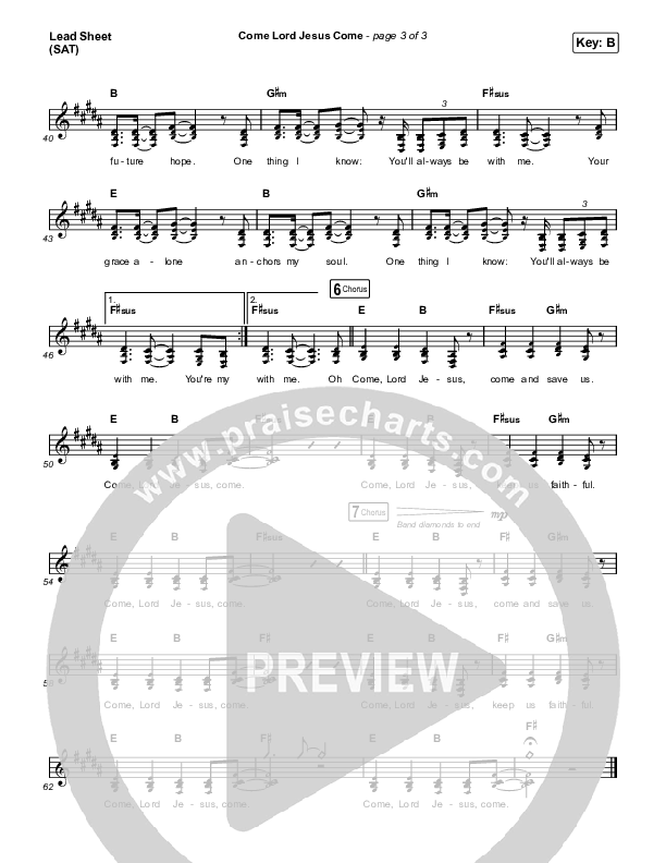 Come Lord Jesus Come Lead Sheet (SAT) (The Worship Initiative / Shane & Shane / Aaron Williams / Davy Flowers)