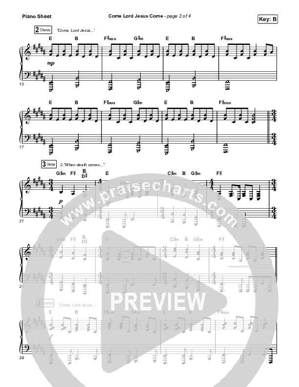 Come Lord Jesus Come Piano Sheet (The Worship Initiative / Shane & Shane / Aaron Williams / Davy Flowers)