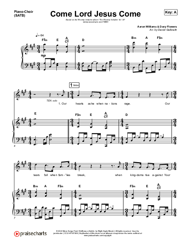 Come Lord Jesus Come Piano/Vocal (SATB) (The Worship Initiative / Shane & Shane / Aaron Williams / Davy Flowers)