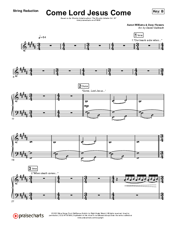 Come Lord Jesus Come String Reduction (The Worship Initiative / Shane & Shane / Aaron Williams / Davy Flowers)