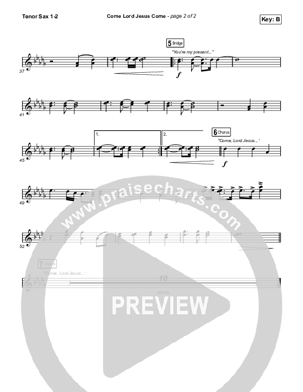 Come Lord Jesus Come Tenor Sax 1/2 (The Worship Initiative / Shane & Shane / Aaron Williams / Davy Flowers)