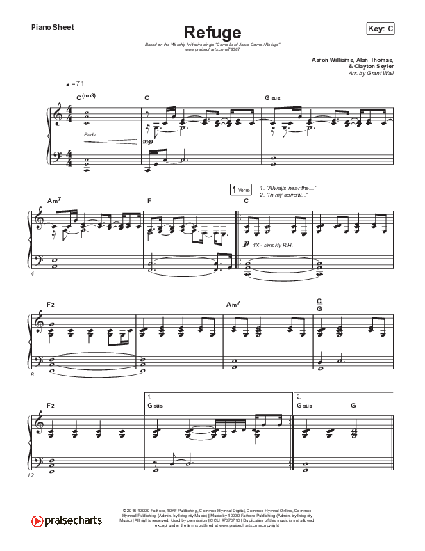 Refuge Piano Sheet (The Worship Initiative / Shane & Shane)
