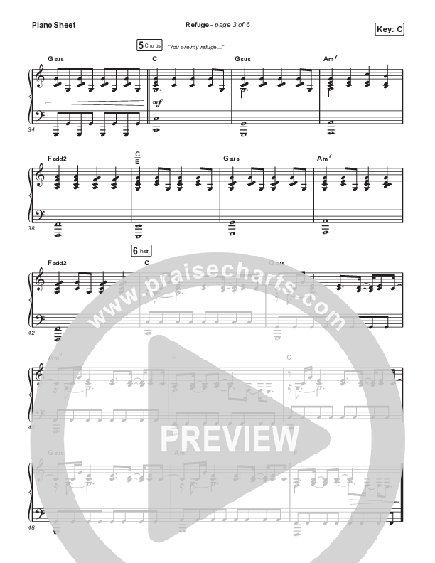Refuge Piano Sheet (The Worship Initiative / Shane & Shane)