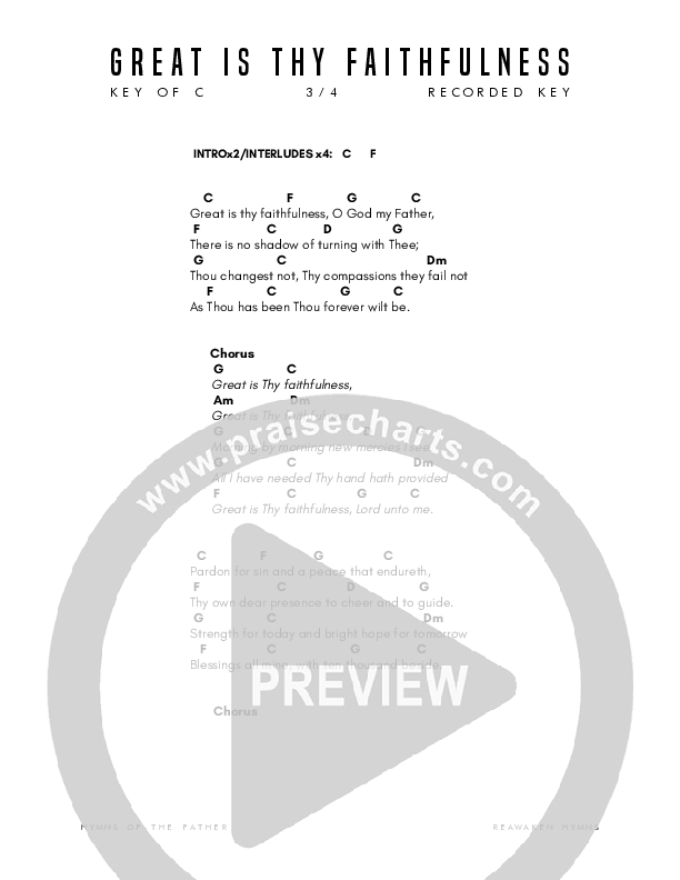 Great Is Thy Faithfulness Chord Chart (Reawaken Hymns)