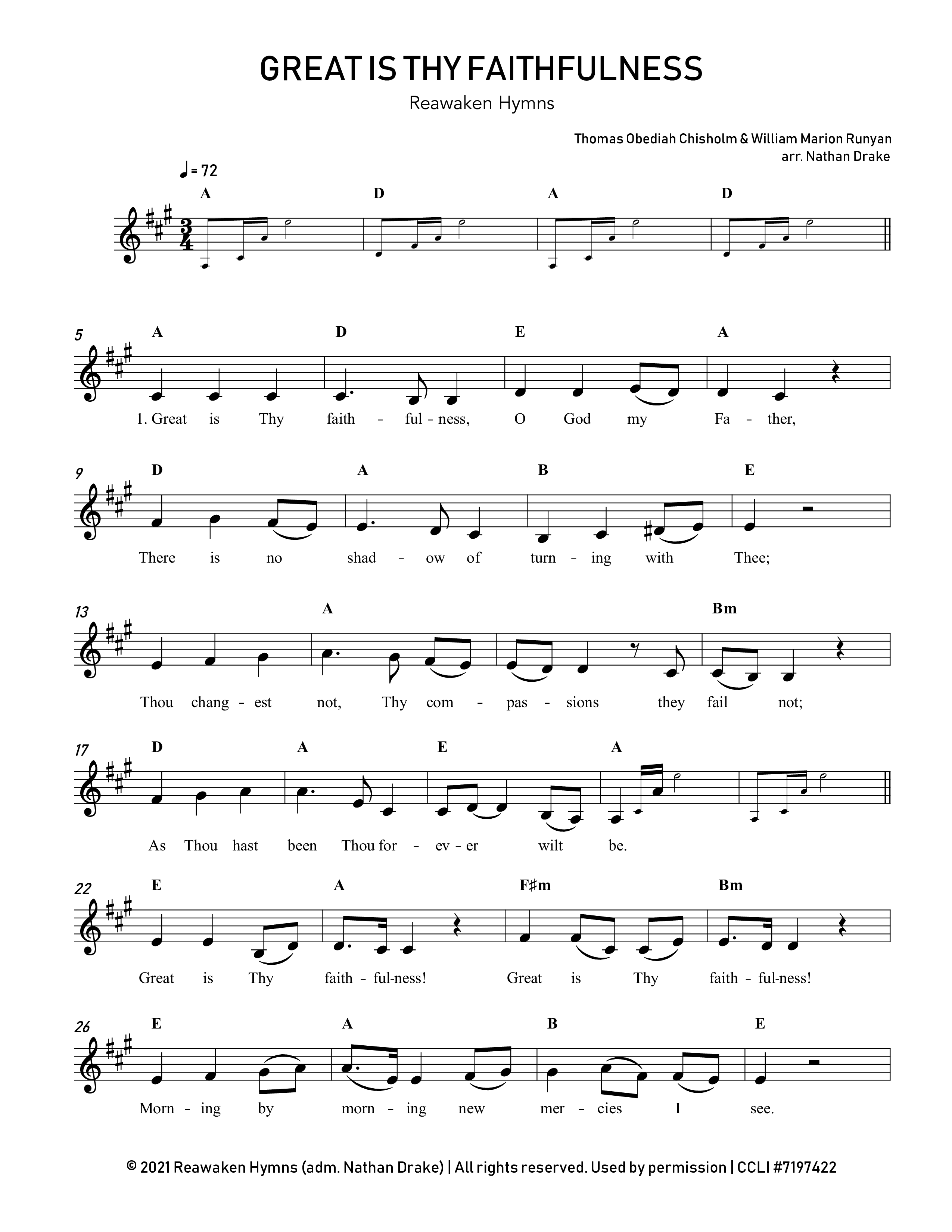 Great Is Thy Faithfulness Lead Sheet Melody (Reawaken Hymns)