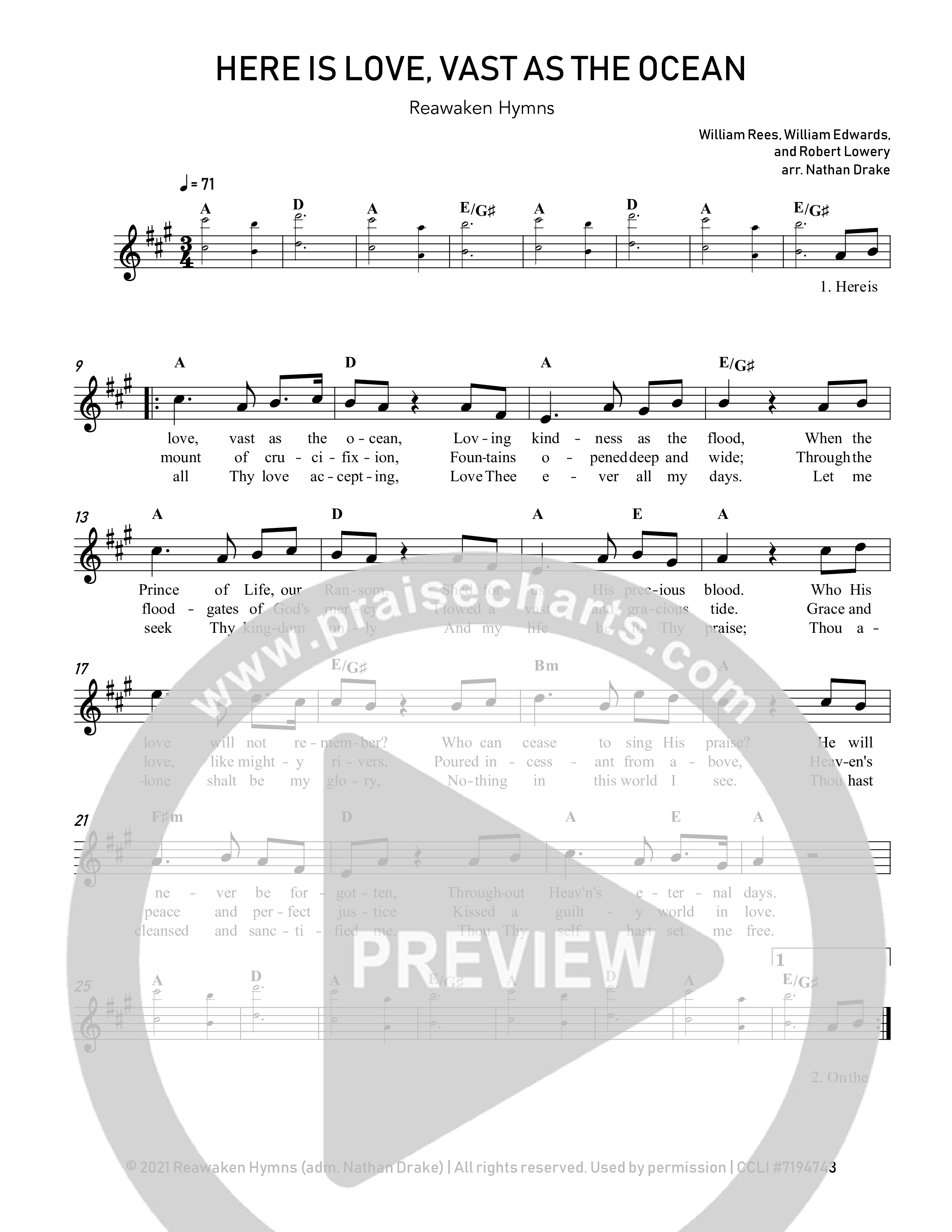 Here Is Love Vast As The Ocean Lead Sheet Melody (Reawaken Hymns)
