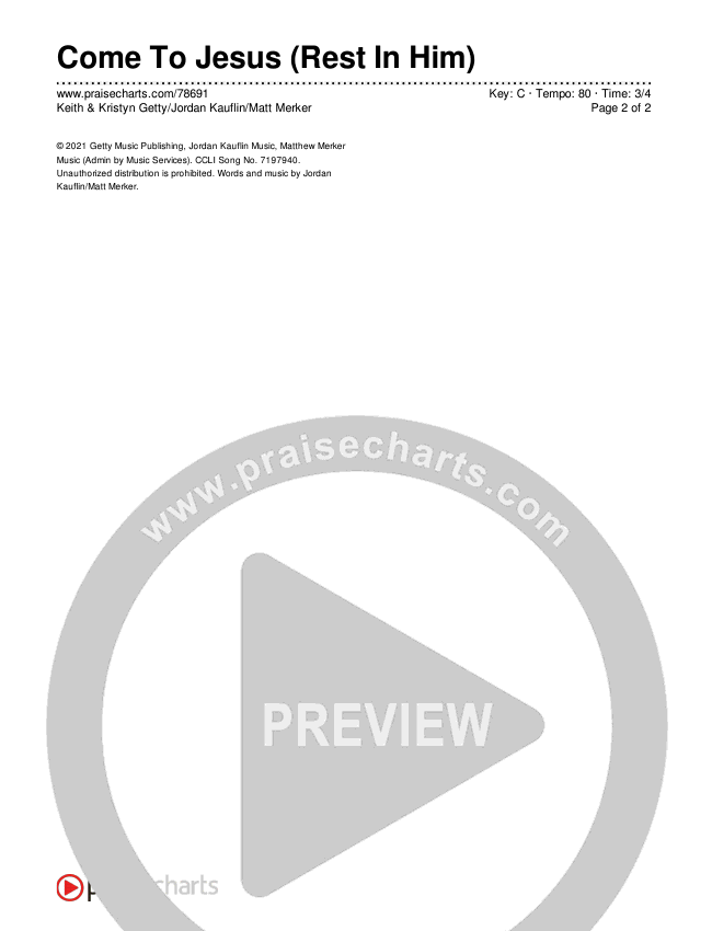 Come To Jesus (Rest In Him) Chords & Lyrics (Keith & Kristyn Getty / Jordan Kauflin / Matt Merker)