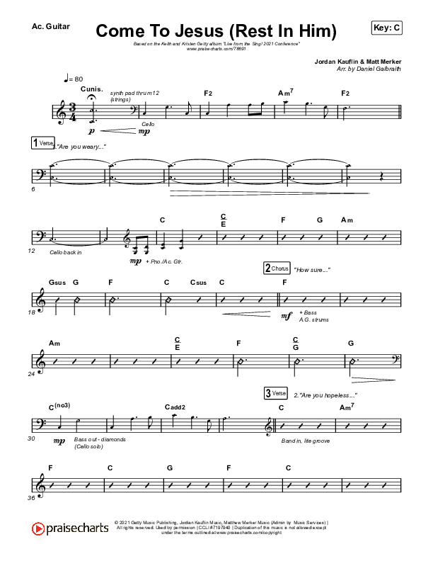 Come To Jesus (Rest In Him) Acoustic Guitar (Keith & Kristyn Getty / Jordan Kauflin / Matt Merker)