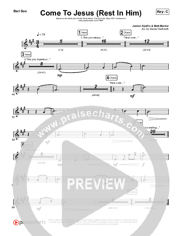 Come To Jesus (Rest In Him) Bari Sax (Keith & Kristyn Getty / Jordan Kauflin / Matt Merker)