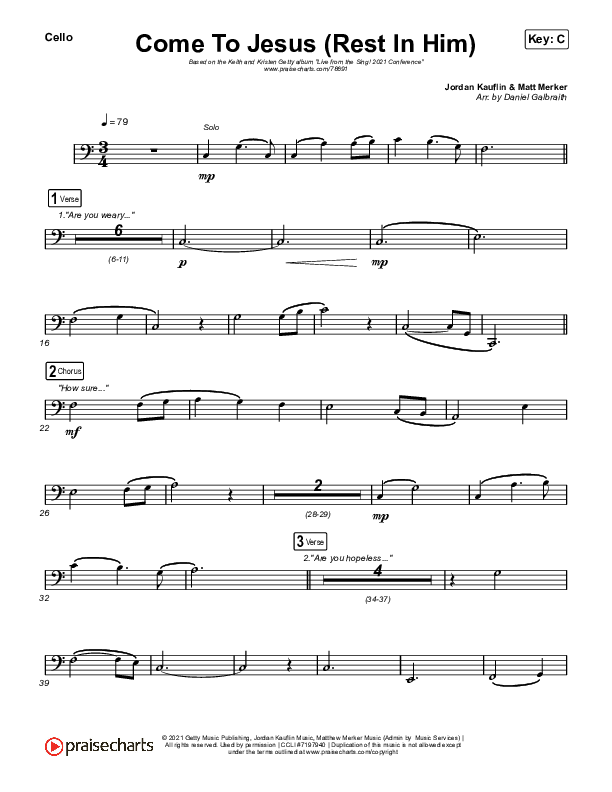 Come To Jesus (Rest In Him) Cello (Keith & Kristyn Getty / Jordan Kauflin / Matt Merker)