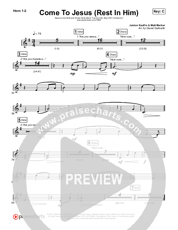 Come To Jesus (Rest In Him) French Horn 1/2 (Keith & Kristyn Getty / Jordan Kauflin / Matt Merker)