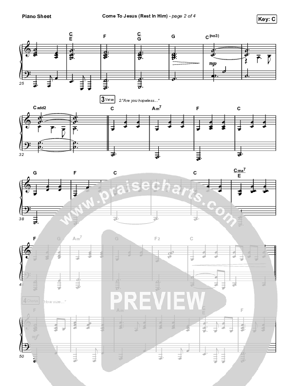 Come To Jesus (Rest In Him) Piano Sheet (Keith & Kristyn Getty / Jordan Kauflin / Matt Merker)