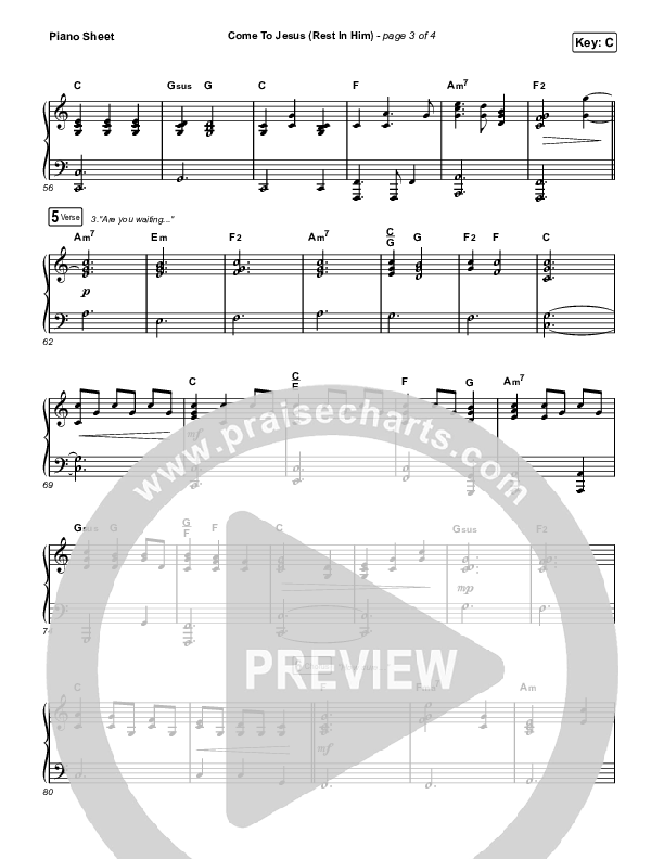 Come To Jesus (Rest In Him) Piano Sheet (Keith & Kristyn Getty / Jordan Kauflin / Matt Merker)