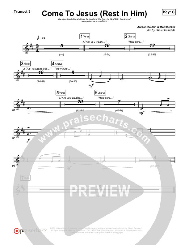 Come To Jesus (Rest In Him) Trumpet 3 (Keith & Kristyn Getty / Jordan Kauflin / Matt Merker)