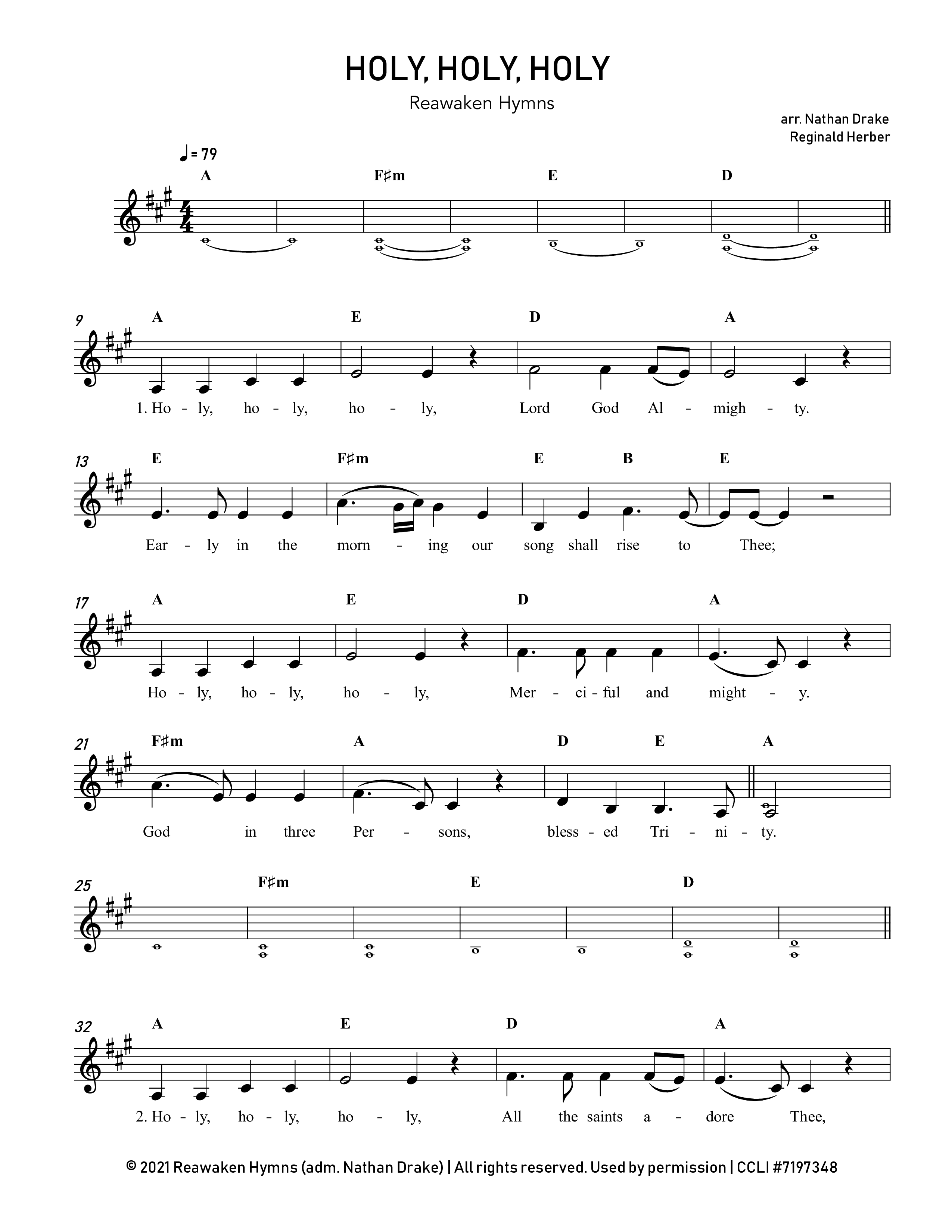 Holy Holy Holy Lead Sheet Melody (Reawaken Hymns)