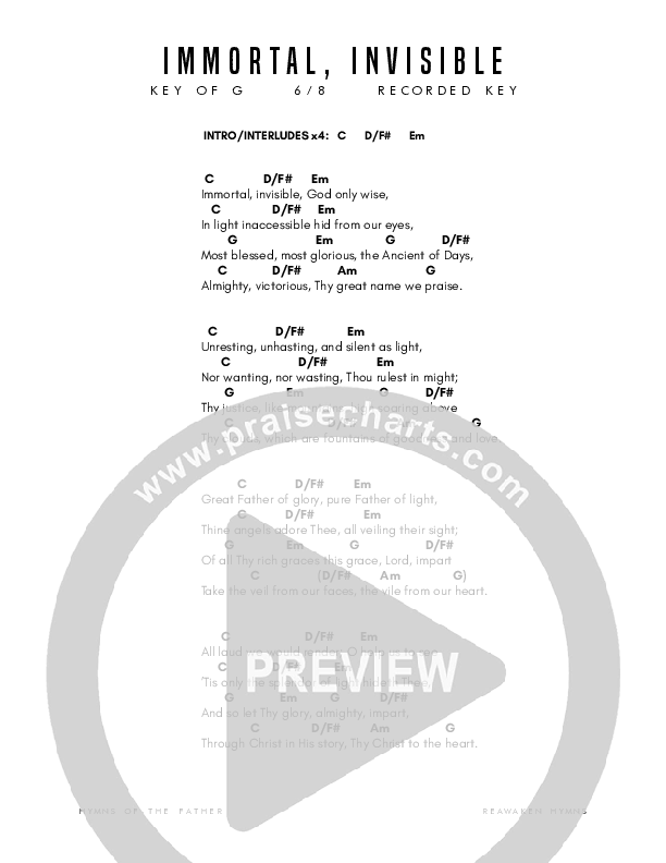 Immortal Invisible Chord Chart (Reawaken Hymns)