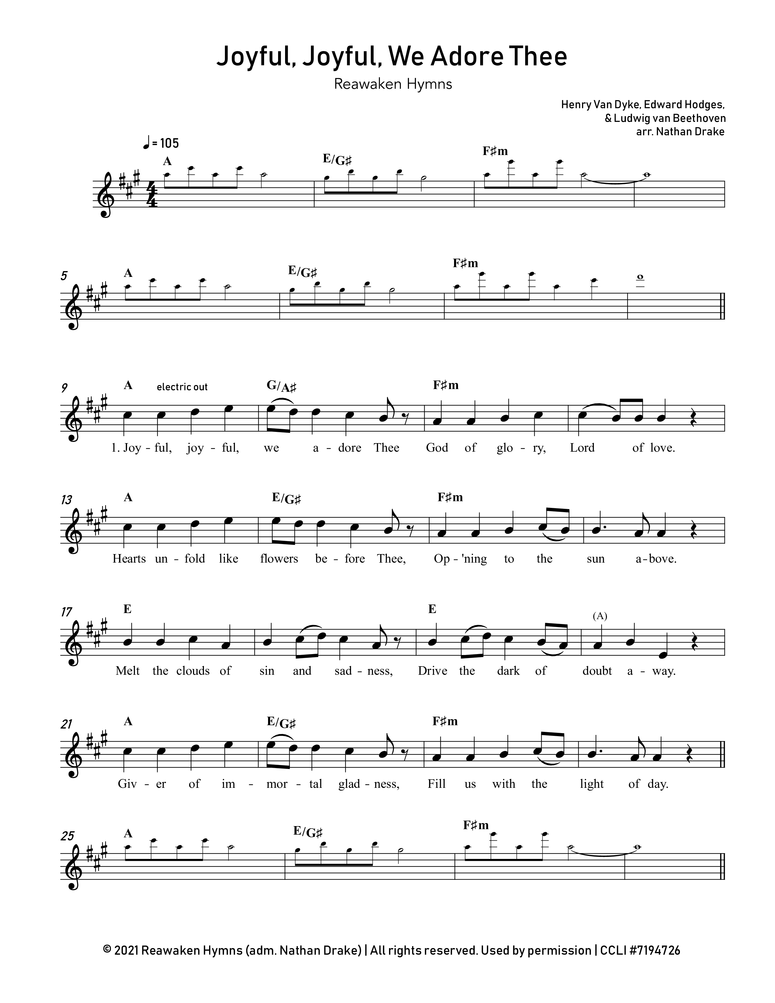 Joyful Joyful We Adore Thee Lead Sheet Melody (Reawaken Hymns)