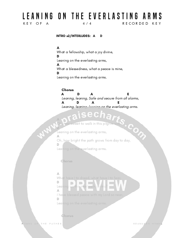 Leaning On The Everlasting Arms Chord Chart (Reawaken Hymns)