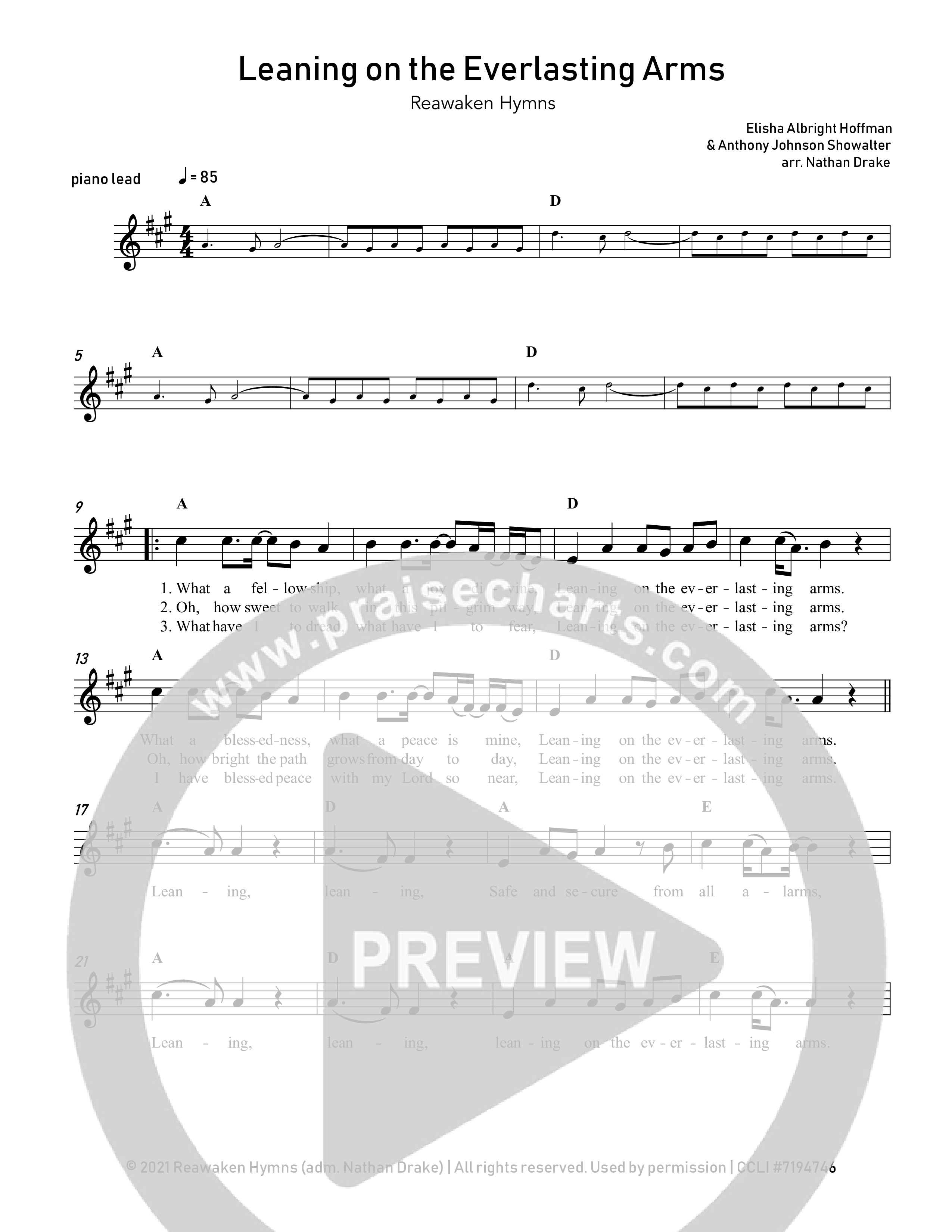 Leaning On The Everlasting Arms Lead Sheet Melody (Reawaken Hymns)