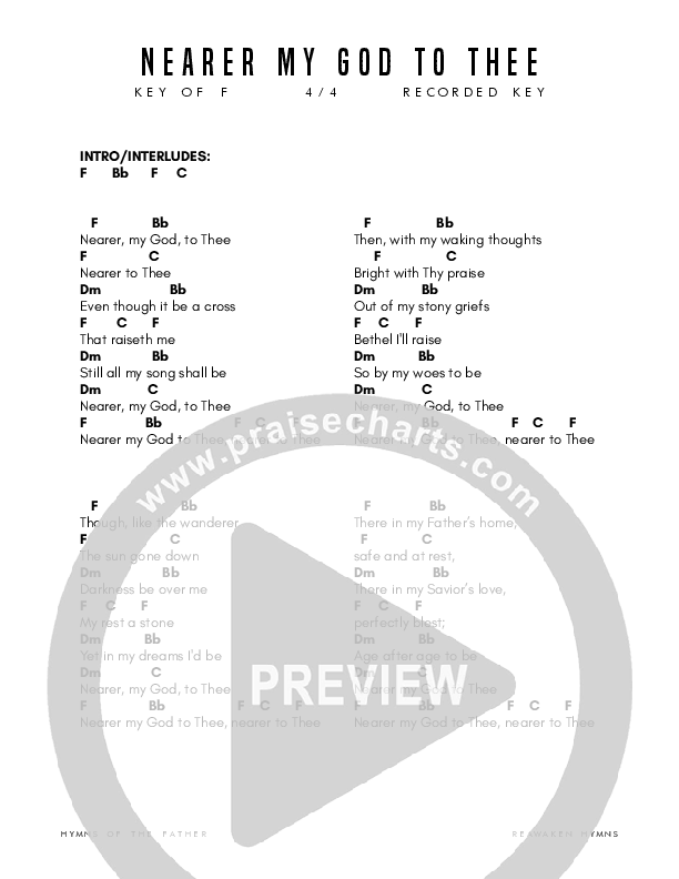 Nearer My God To Thee Chord Chart (Reawaken Hymns)