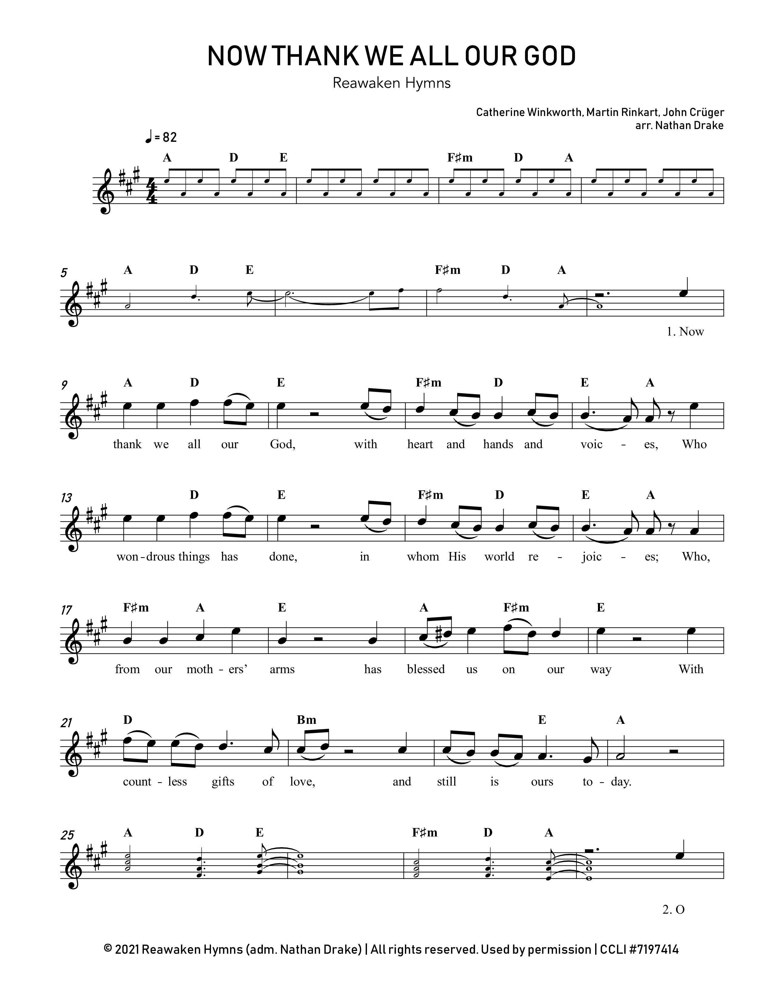 Now Thank We All Our God Lead Sheet Melody (Reawaken Hymns)