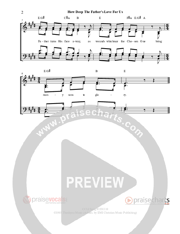 How Deep The Father's Love For Us Lead Sheet (SAT) (PraiseVocals)