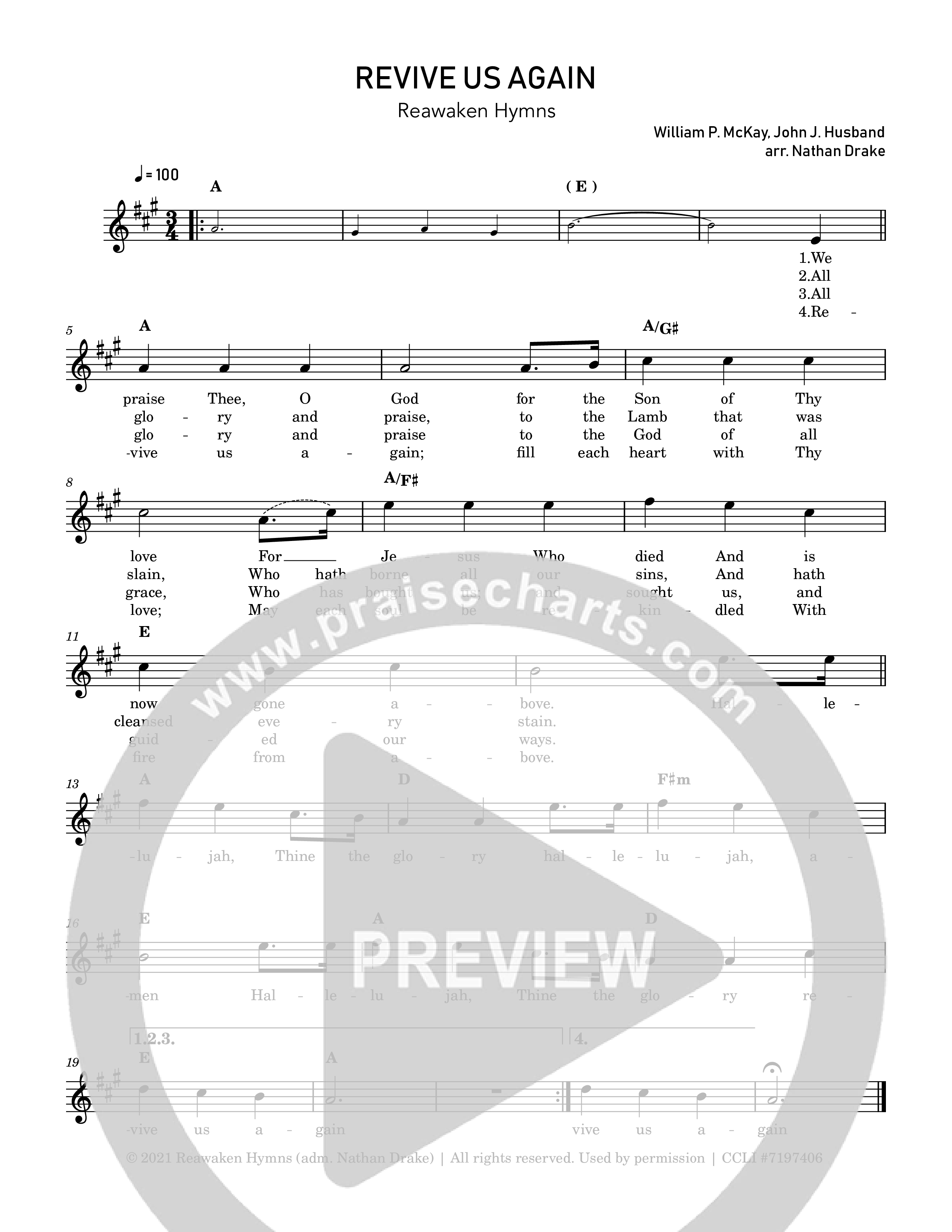 Revive Us Again Lead Sheet Melody (Reawaken Hymns)