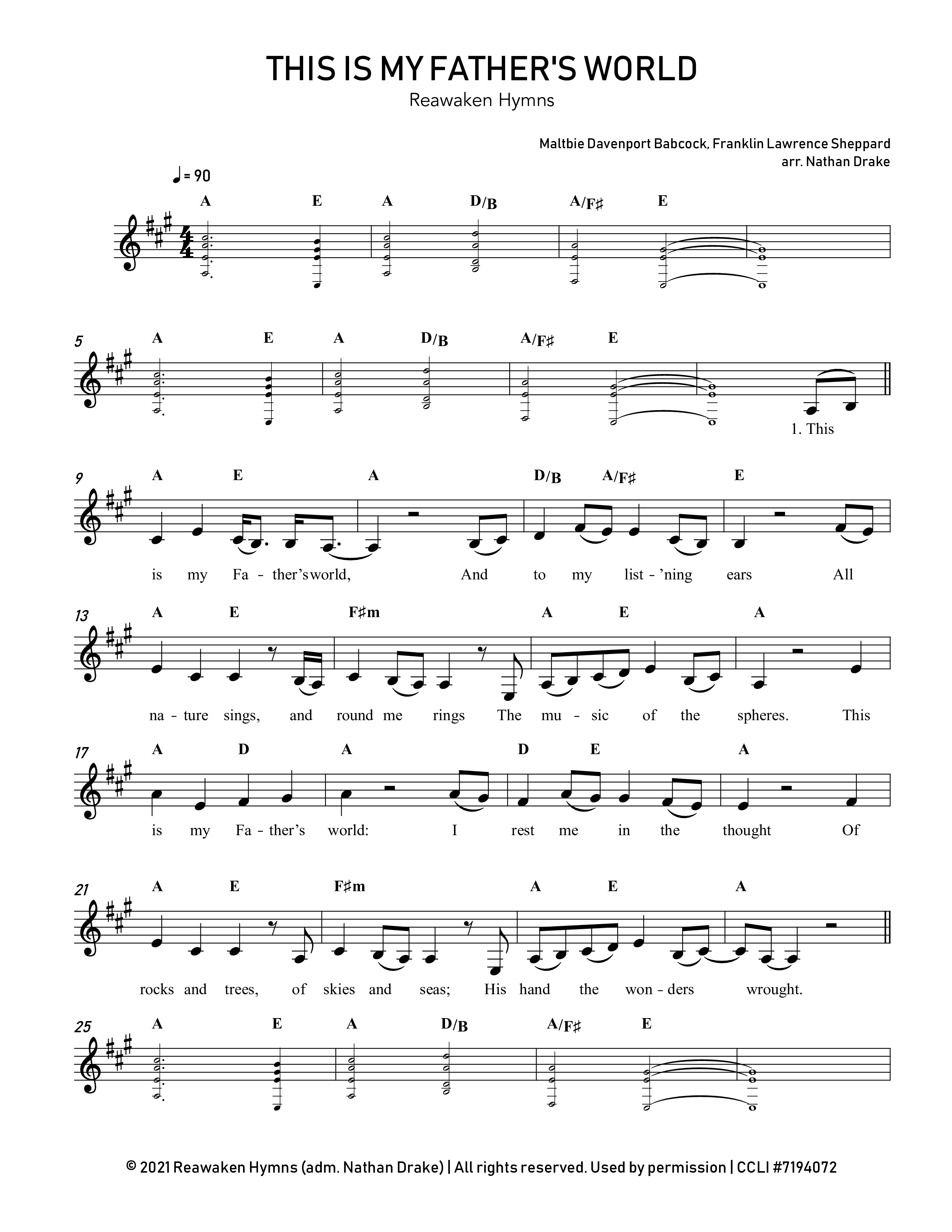 This Is My Father's World Lead Sheet Melody (Reawaken Hymns)