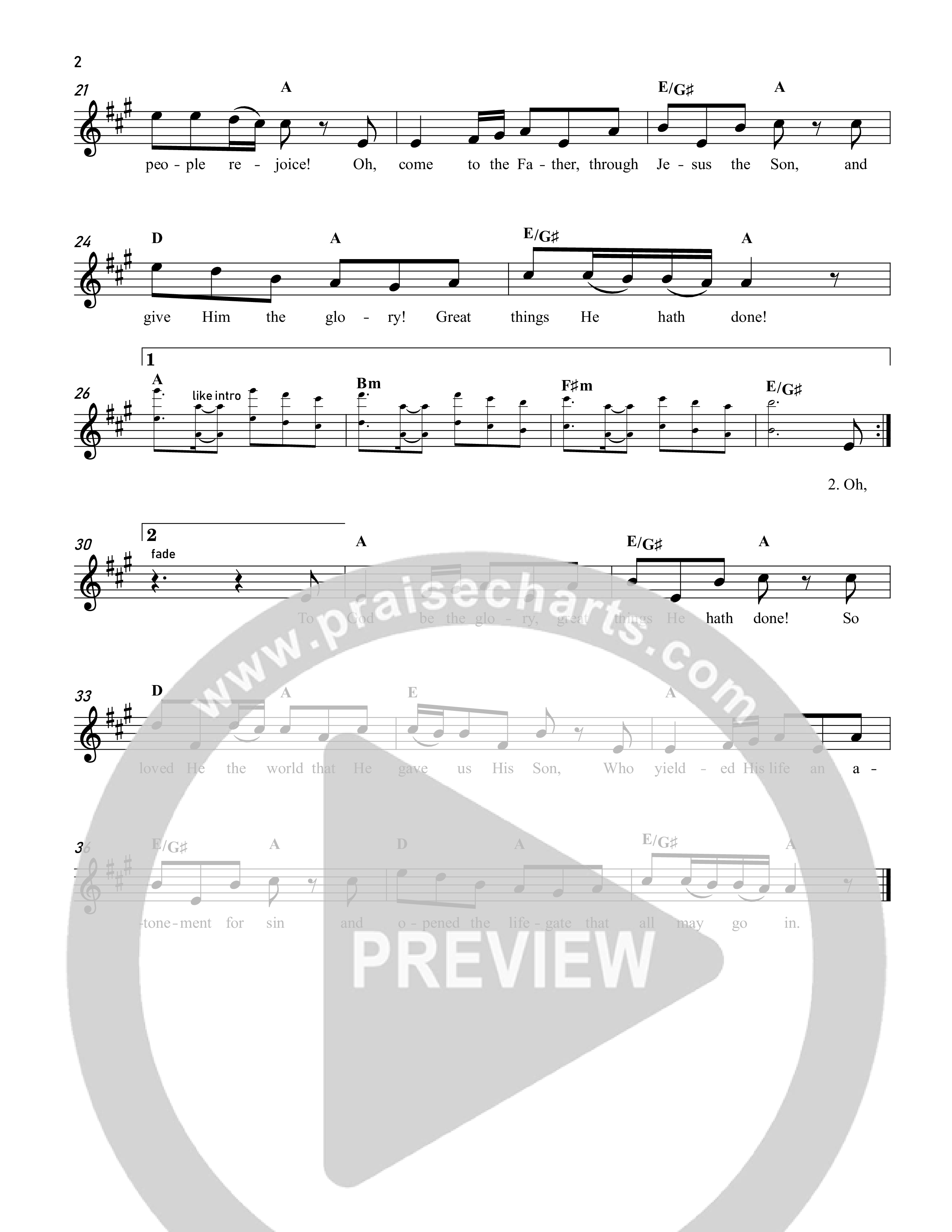 To God Be The Glory Lead Sheet Melody (Reawaken Hymns)