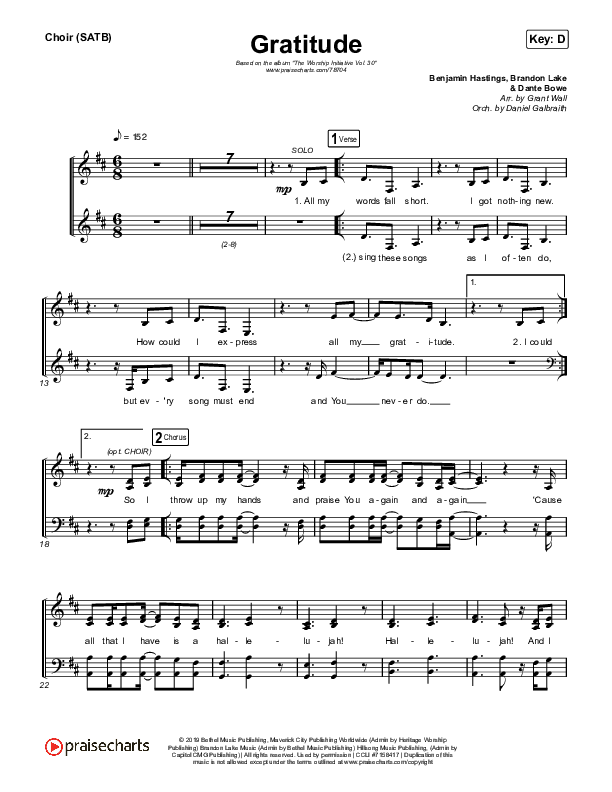 Gratitude Choir Sheet (SATB) (The Worship Initiative / Shane & Shane)