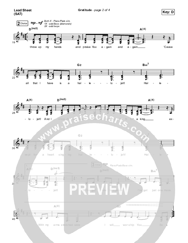 Gratitude Lead Sheet (SAT) (The Worship Initiative / Shane & Shane)