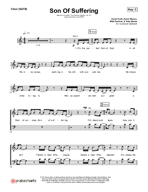 Son Of Suffering Choir Sheet (SATB) (The Worship Initiative / Shane & Shane)