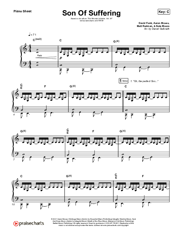 Son Of Suffering Piano Sheet (The Worship Initiative / Shane & Shane)