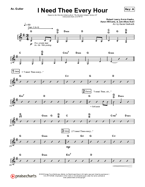 I Need Thee Every Hour Acoustic Guitar (The Worship Initiative / Shane & Shane)
