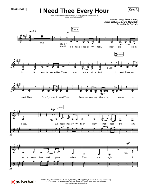 I Need Thee Every Hour Vocal Sheet (SATB) (The Worship Initiative / Shane & Shane)