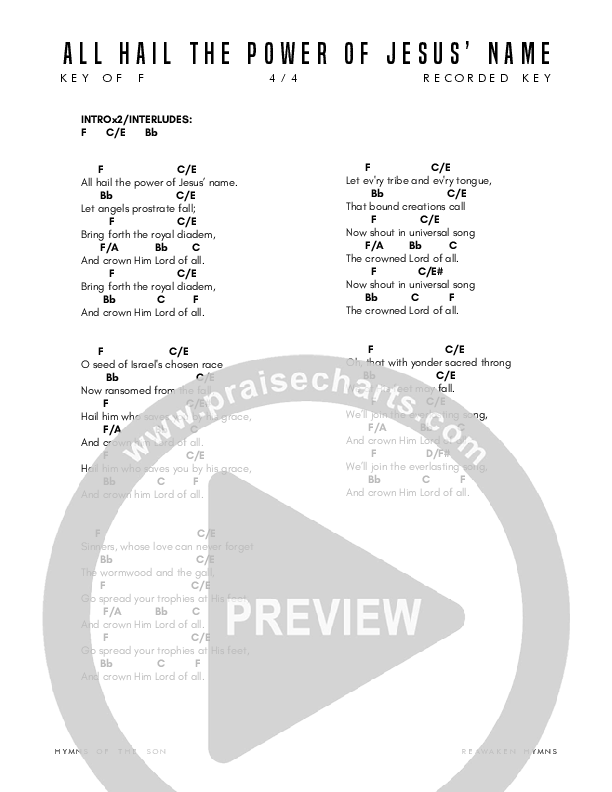 All Hail The Power Of Jesus' Name Chord Chart (Reawaken Hymns)