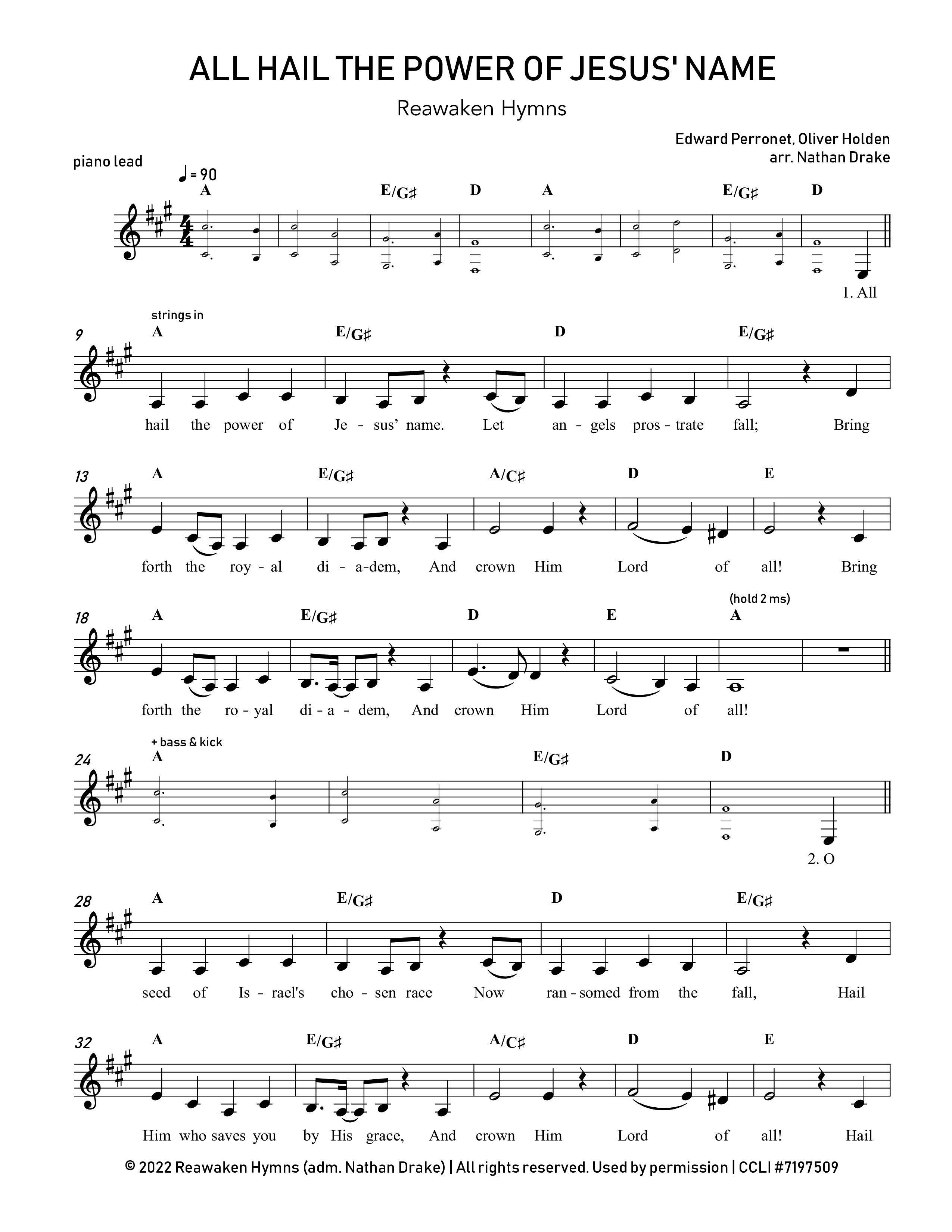All Hail The Power Of Jesus' Name Lead Sheet Melody (Reawaken Hymns)