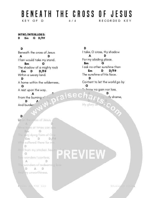 Beneath The Cross Of Jesus Chord Chart (Reawaken Hymns)