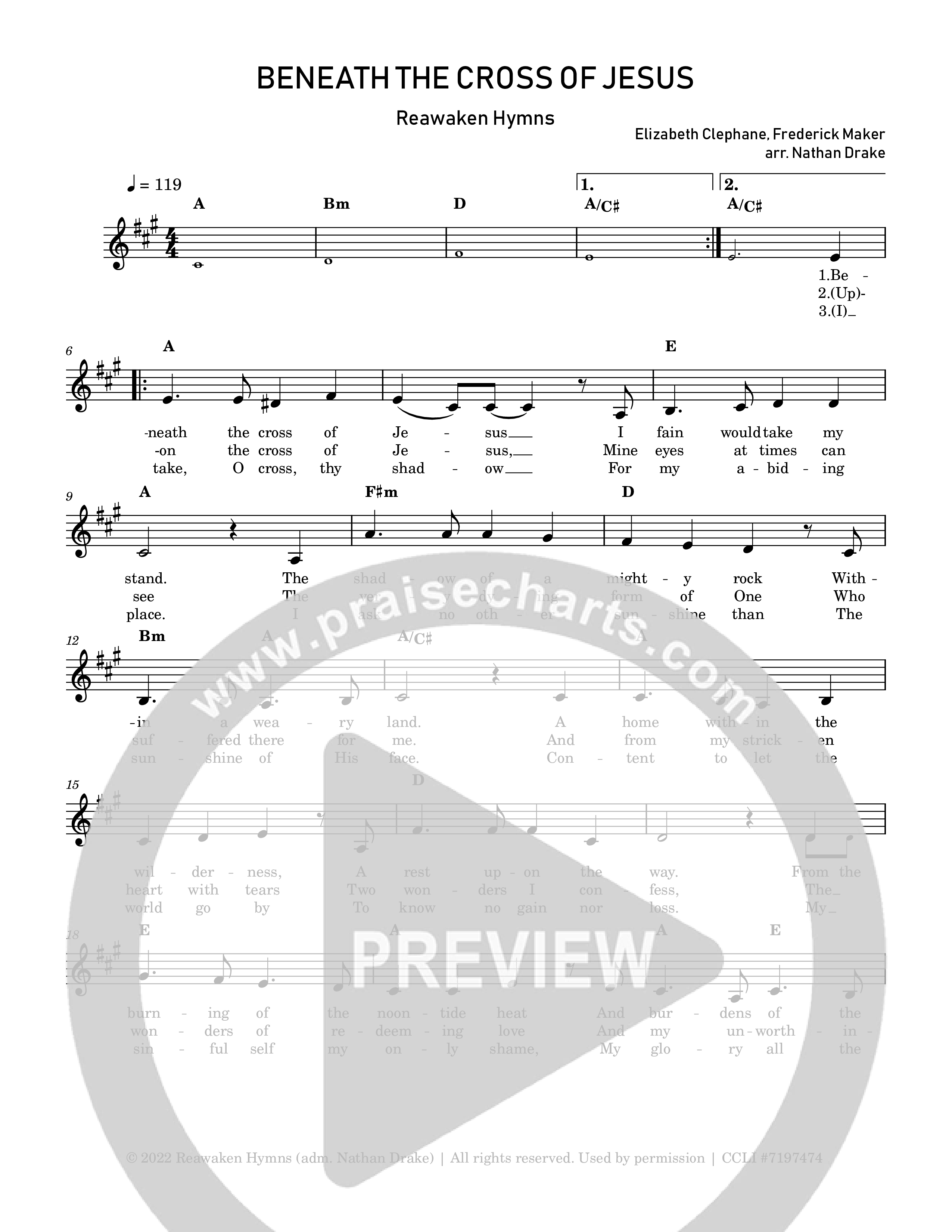 Beneath The Cross Of Jesus Lead Sheet Melody (Reawaken Hymns)