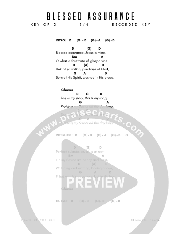 Blessed Assurance Chord Chart (Reawaken Hymns)
