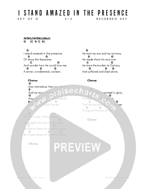 I Stand Amazed In The Presence Chord Chart (Reawaken Hymns)