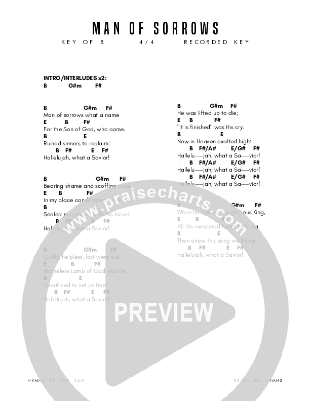 Man Of Sorrows Chord Chart (Reawaken Hymns)