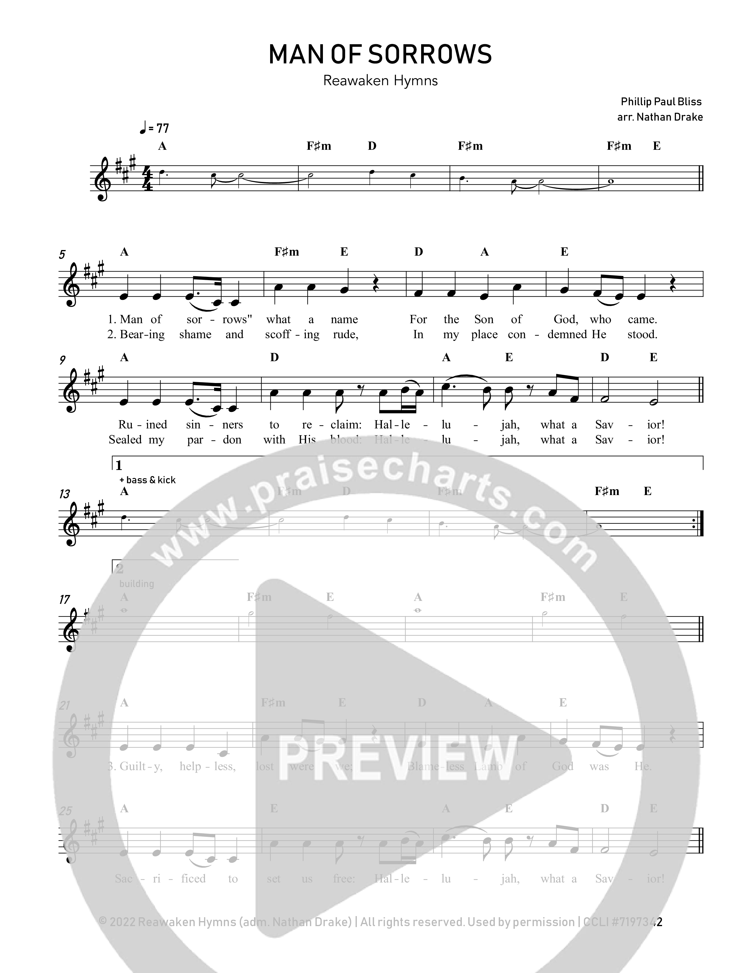 Man Of Sorrows Lead Sheet Melody (Reawaken Hymns)