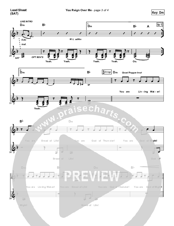 You Reign Over Me Lead Sheet (Dennis Jernigan)