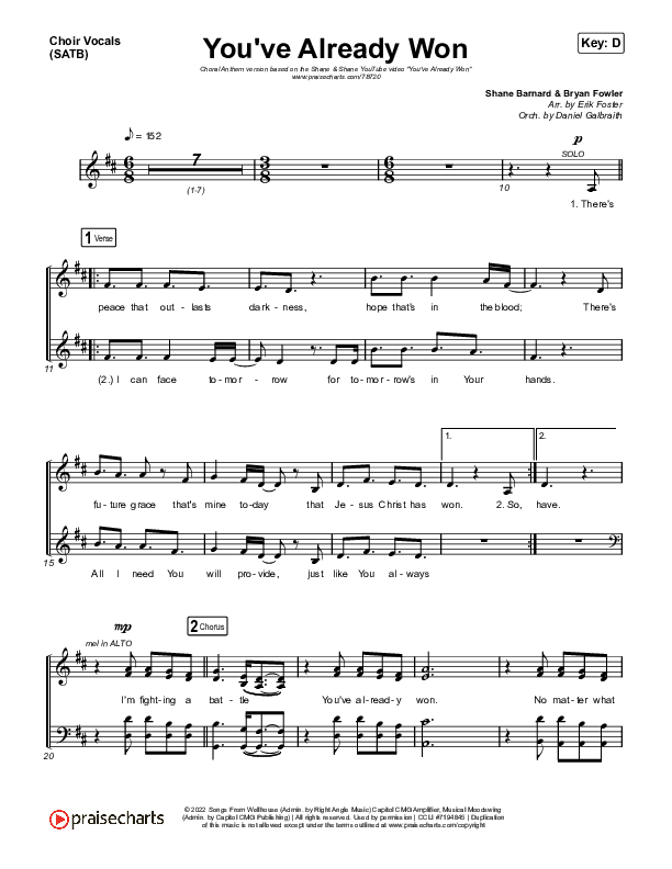 You've Already Won (Choral Anthem SATB) Choir Sheet (SATB) (Shane & Shane / Arr. Erik Foster)
