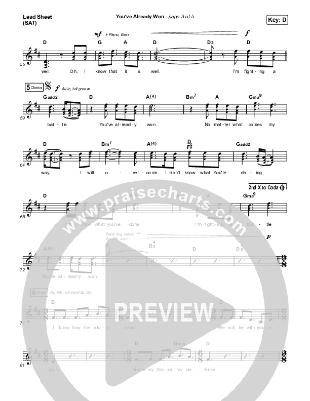 You've Already Won (Choral Anthem SATB) Lead Sheet (SAT) (Shane & Shane / Arr. Erik Foster)