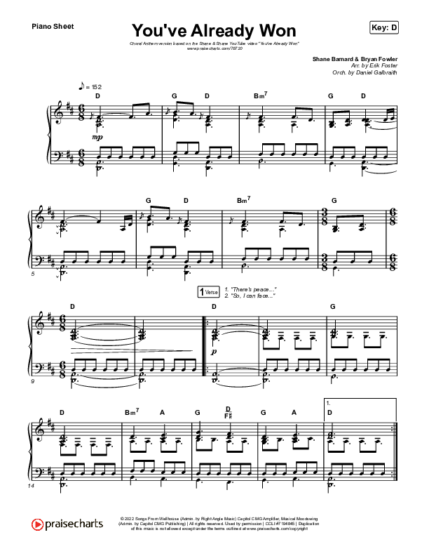 You've Already Won (Choral Anthem SATB) Piano Sheet (Shane & Shane / Arr. Erik Foster)