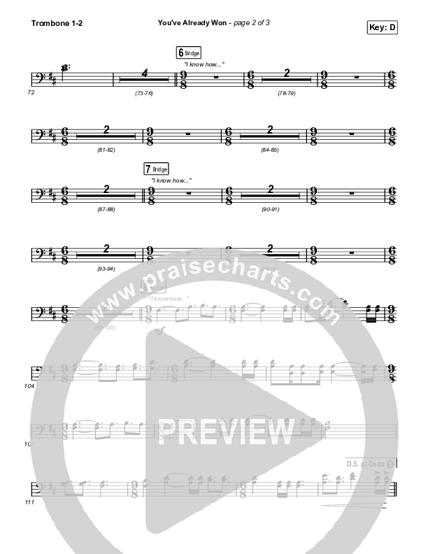 You've Already Won (Choral Anthem SATB) Trombone 1/2 (Shane & Shane / Arr. Erik Foster)